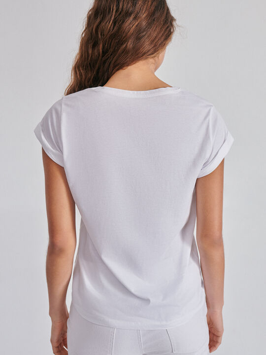 Camiseta algodón bordados Blanco Optico image number null