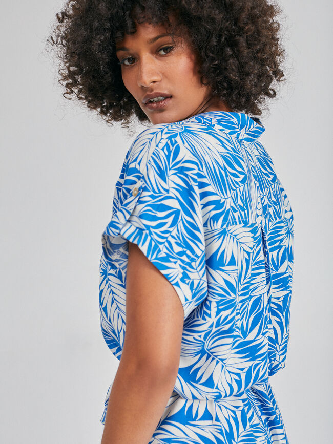 Vestido camisero estampado Azul Brillante