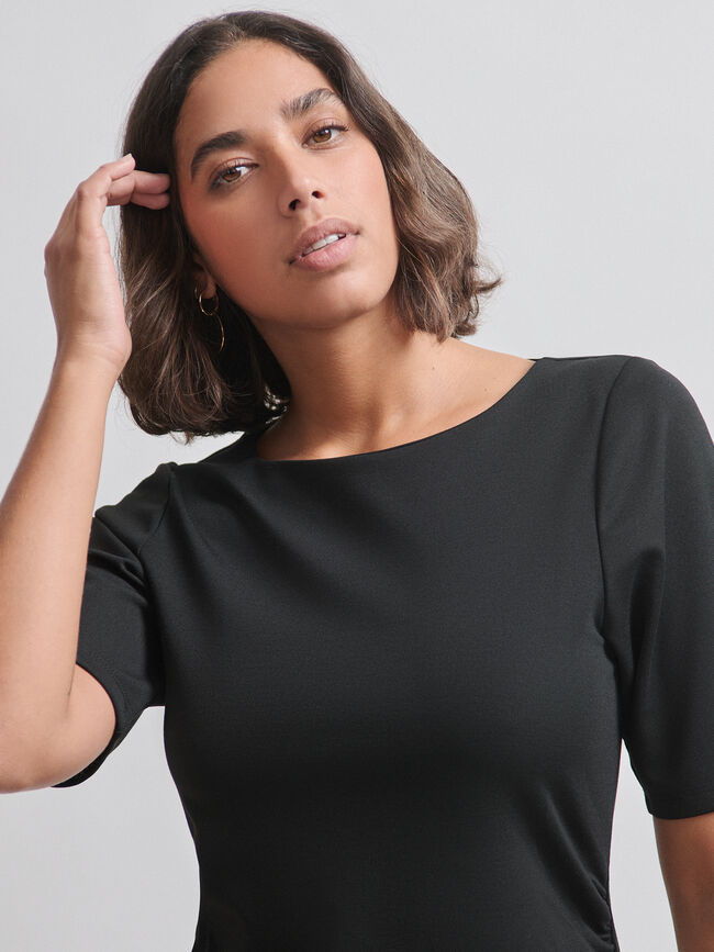 VESTIDO MIDI FRUNCIDO Negro