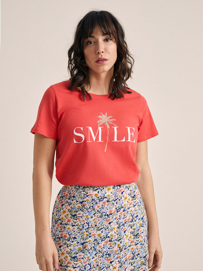 Camiseta mensaje 100% algodón Coral
