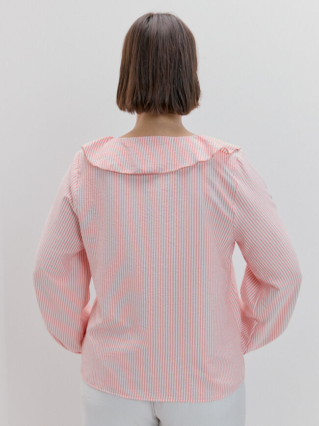 BLUSA VOLANTES RAYAS Coral
