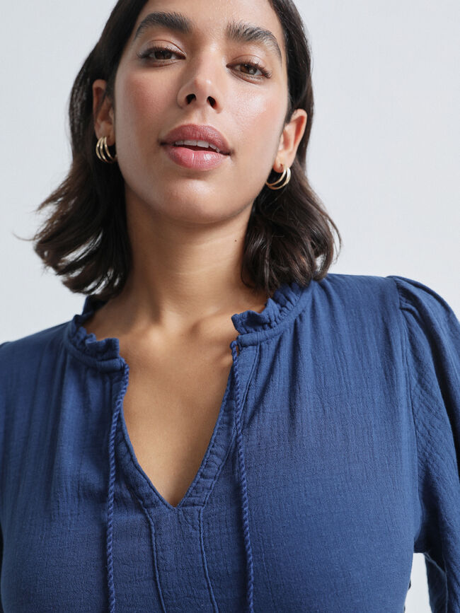 VESTIDO MANGA ABULLONADA Indigo
