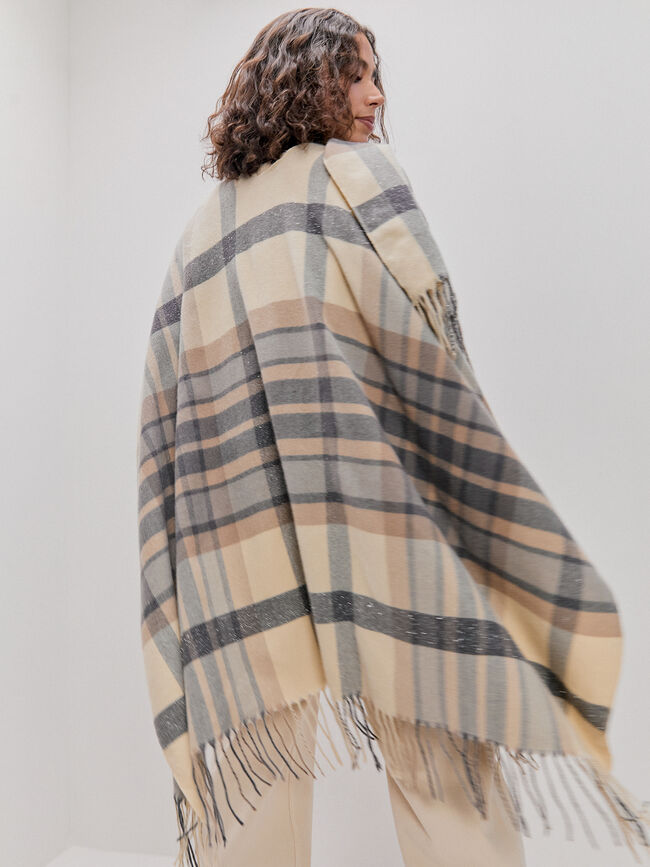 PONCHO CUADROS BRILLOS Rosa