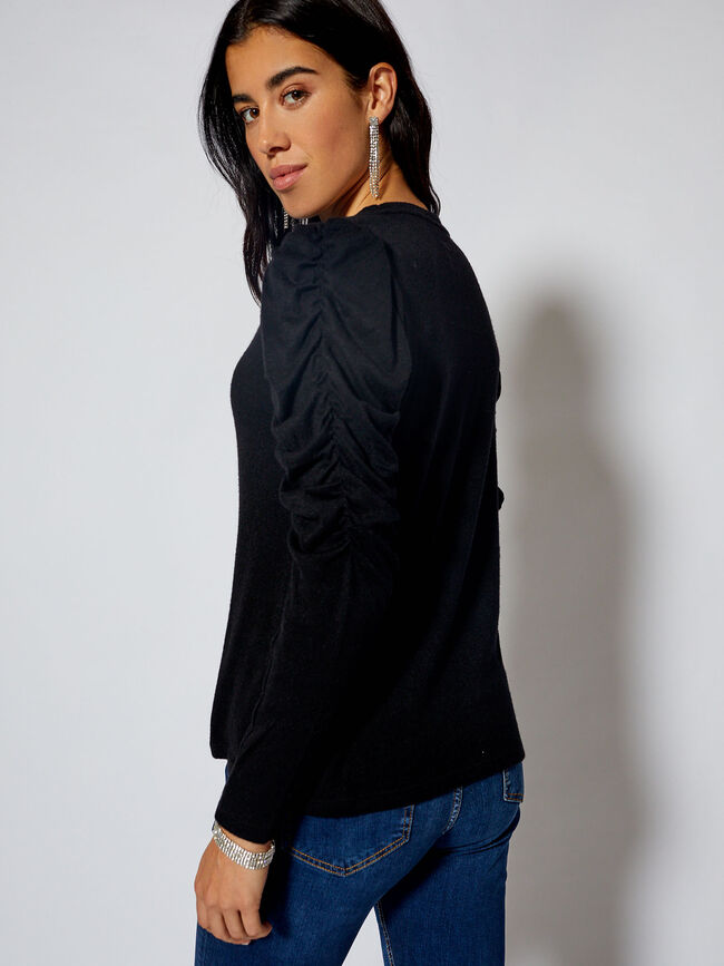 camiseta frunce mangas Negro