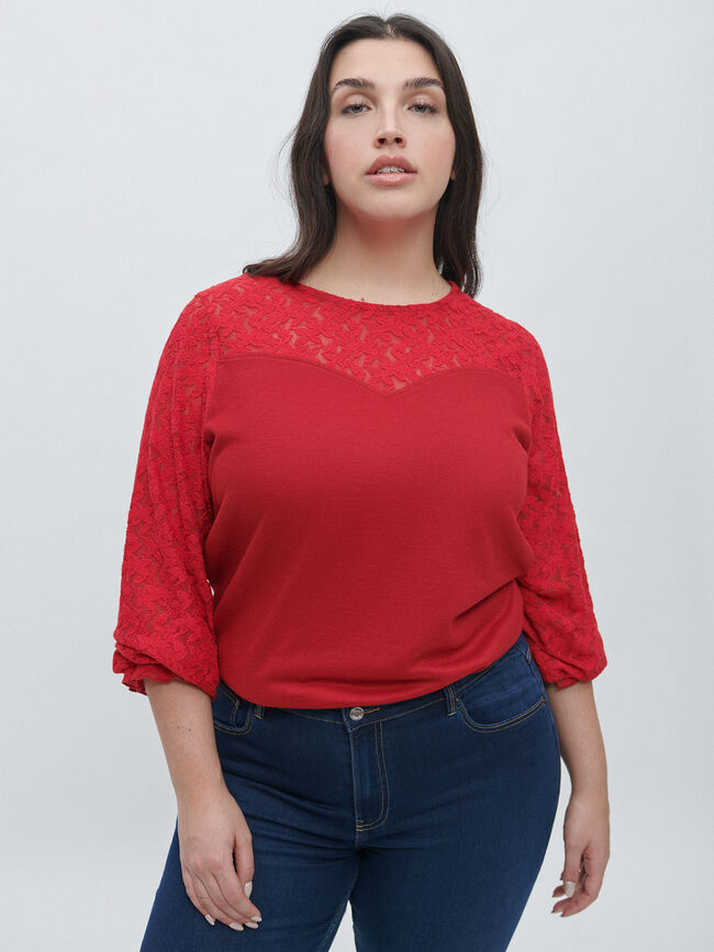 CAMISETA COMBINADA ENCAJE Rojo Oscuro