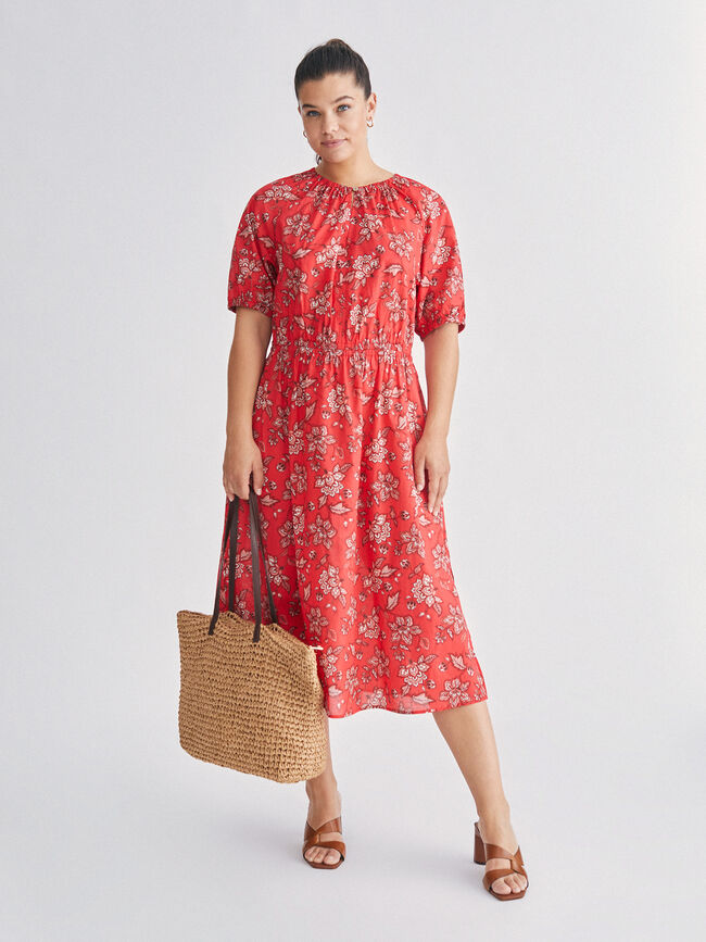 Vestido manga abullonada Rojo