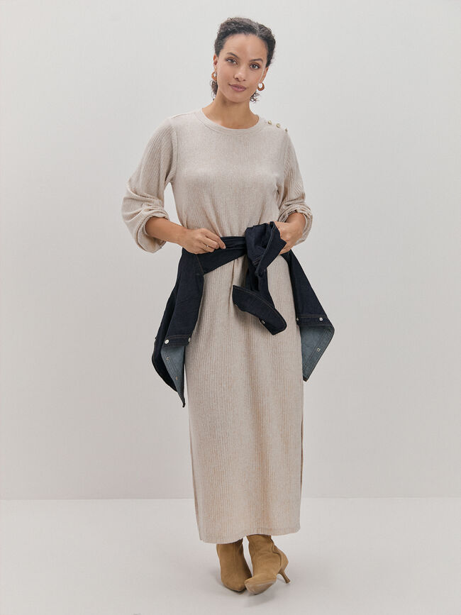 VESTIDO LANOSO PLISADO PIEDRA OSCURO