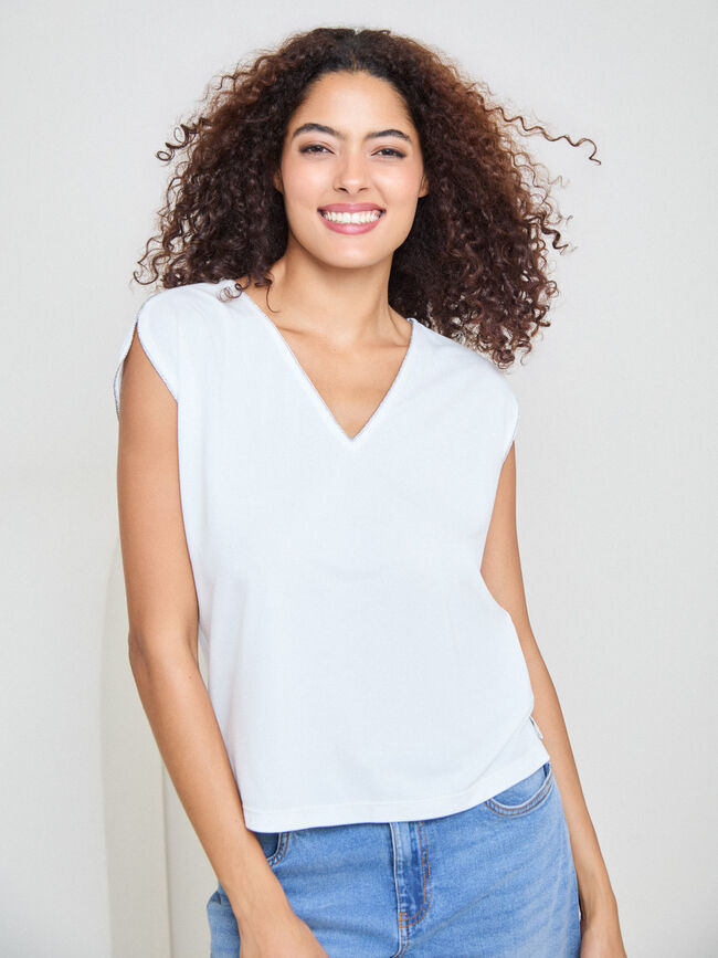 CAMISETA DETALLE BRILLO Crudo