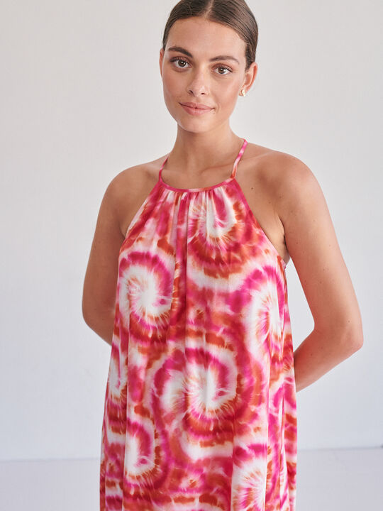 VESTIDO HALTER TIE DYE Fucsia Oscuro image number null