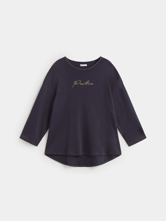 CAMISETA LETRA BORDADA Azul Marino