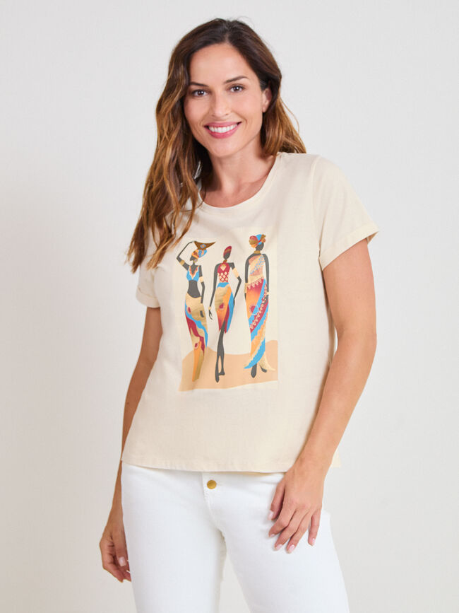 CAMISETA MUJERES AFRICANAS Beige