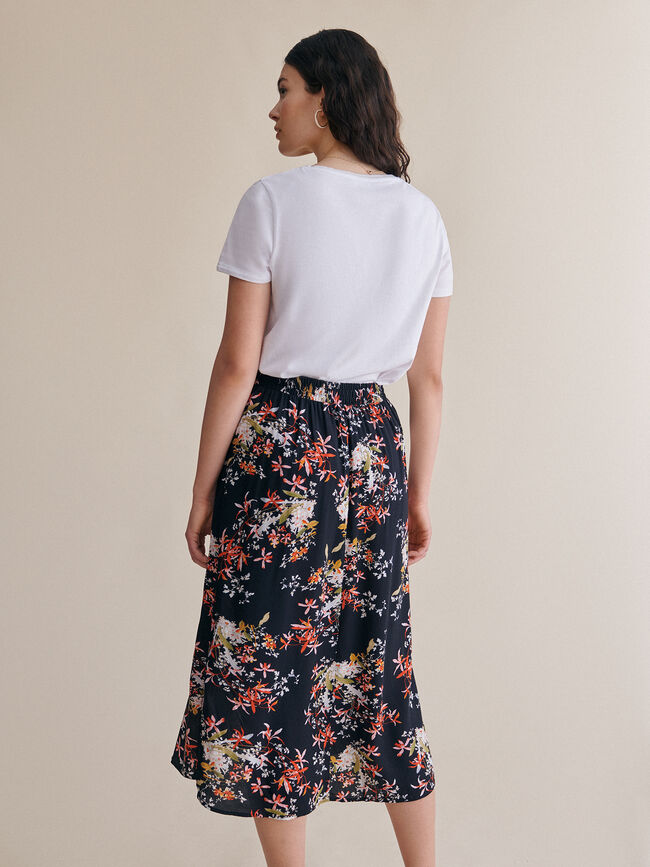 Falda abotonada estampada Negro
