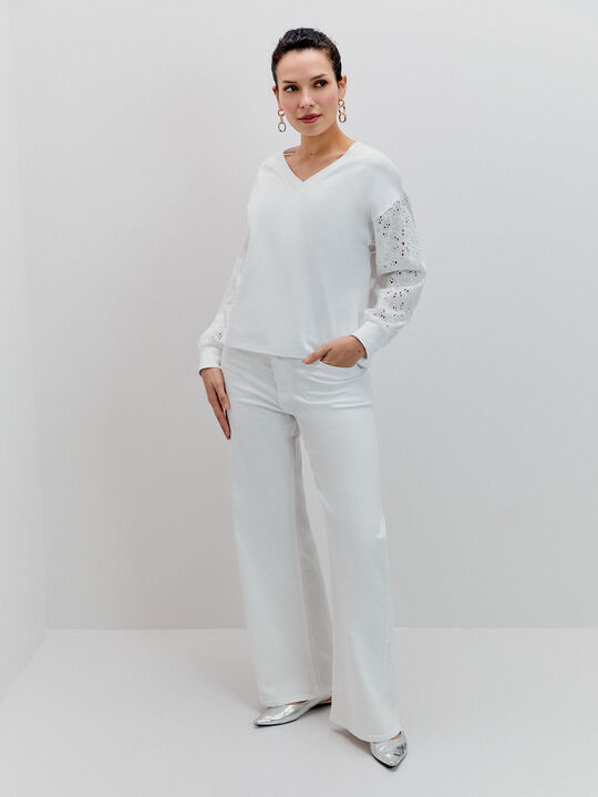 SUDADERA MANGA BORDADO Blanco Optico image number null