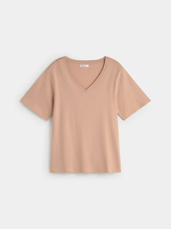 CAMISETA CUELLO PICO Rosa