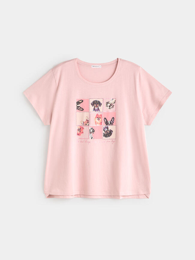 CAMISETA PERRITOS BRILLANTE Rosa Pastel