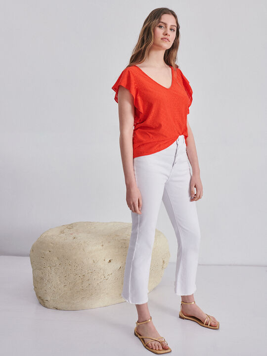 CAMISETA CUELLO PICO naranja coral image number null