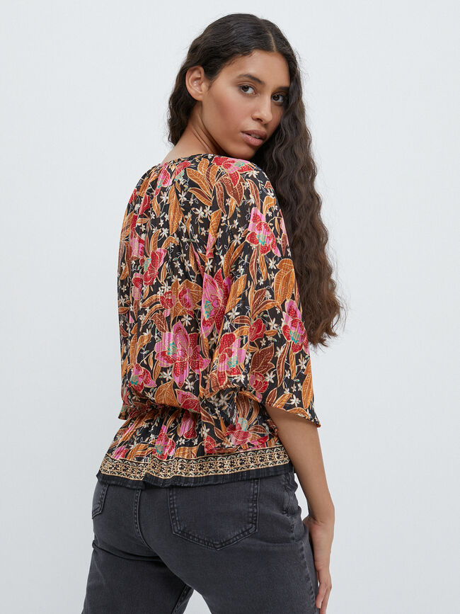 BLUSA PLUMETI ESTAMPADA Negro