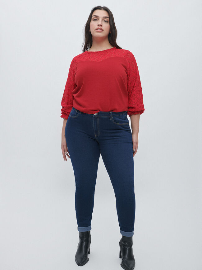 CAMISETA COMBINADA ENCAJE Rojo Oscuro
