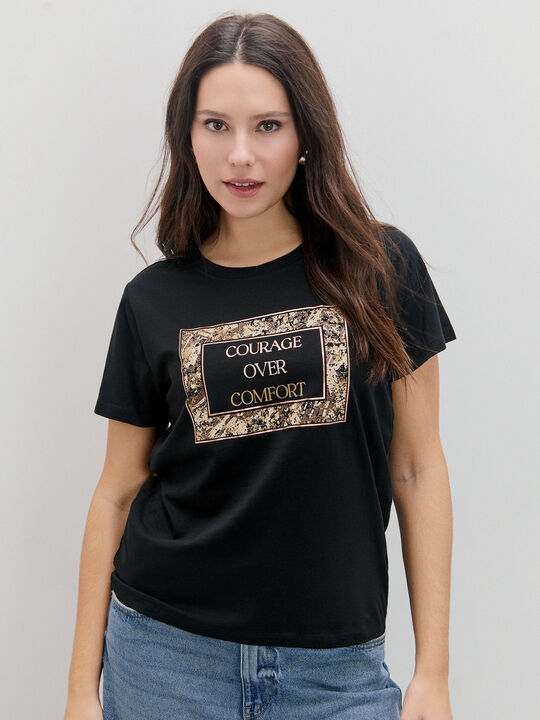 CAMISETA LEOPARDO BRILLANTE Negro image number null