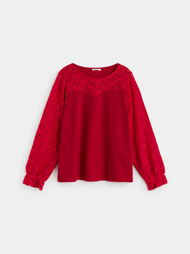 CAMISETA COMBINADA ENCAJE Rojo Oscuro