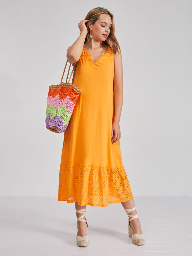 VESTIDO ALGODÓN CALADOS naranja tangy