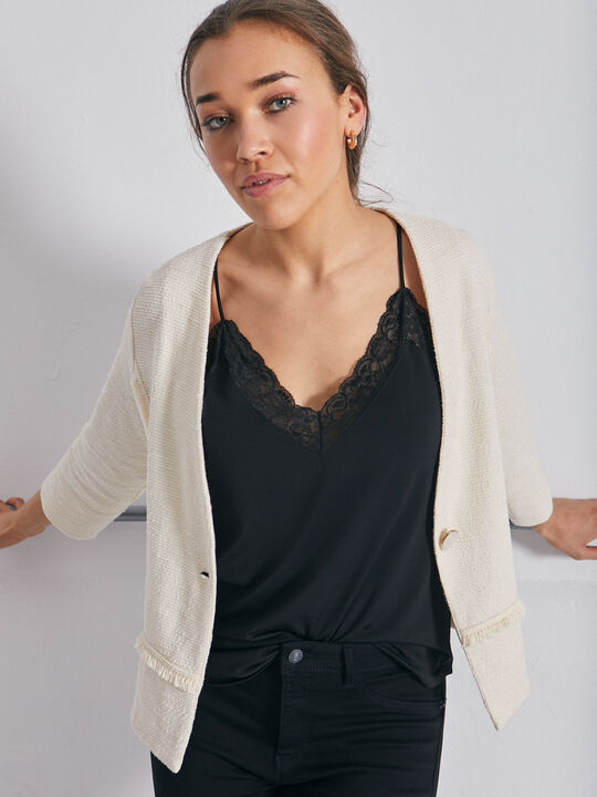 CHAQUETA FLECOS Blanco Hueso image number null