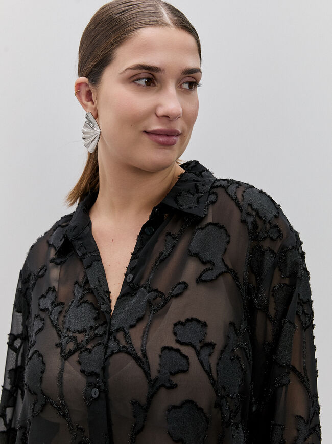 CAMISA DETALLE TRANSPARENCIAS Negro