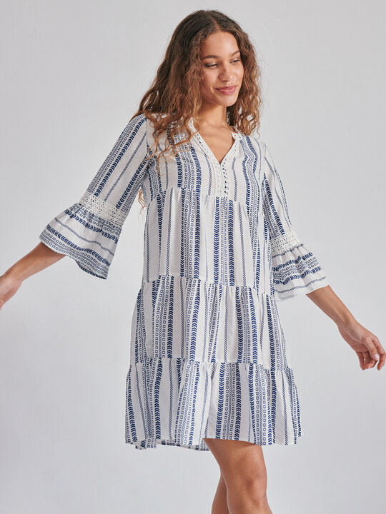 VESTIDO ESTAMPADO PANELES Azul Marino image number null