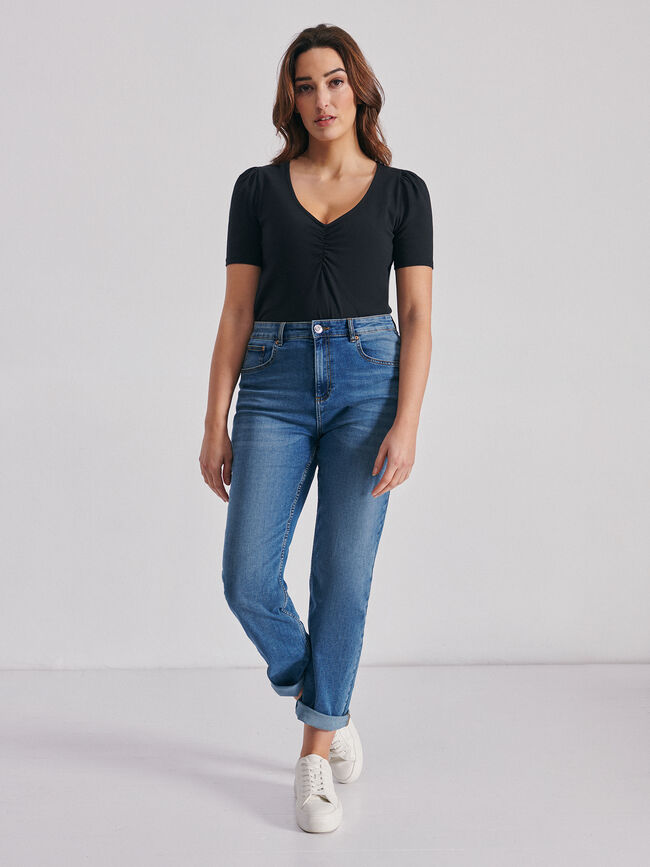 Camiseta manga corta farol cuello redond Negro