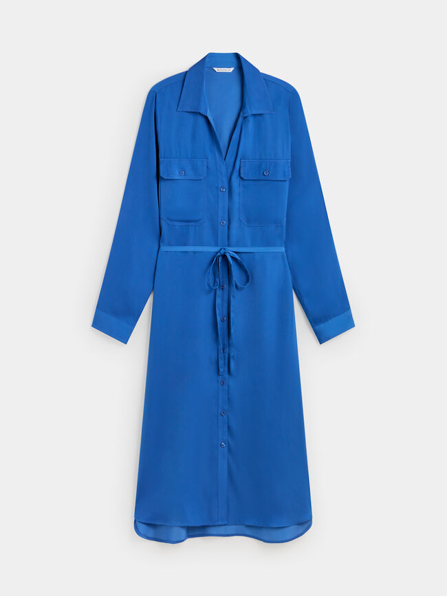 Vestido camisero satinado Azul Real