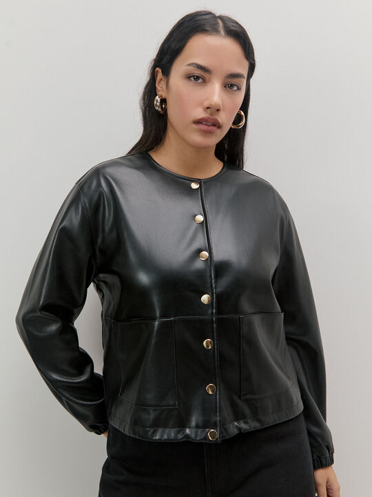 CHAQUETA POLIPIEL BOTONES Negro image number null