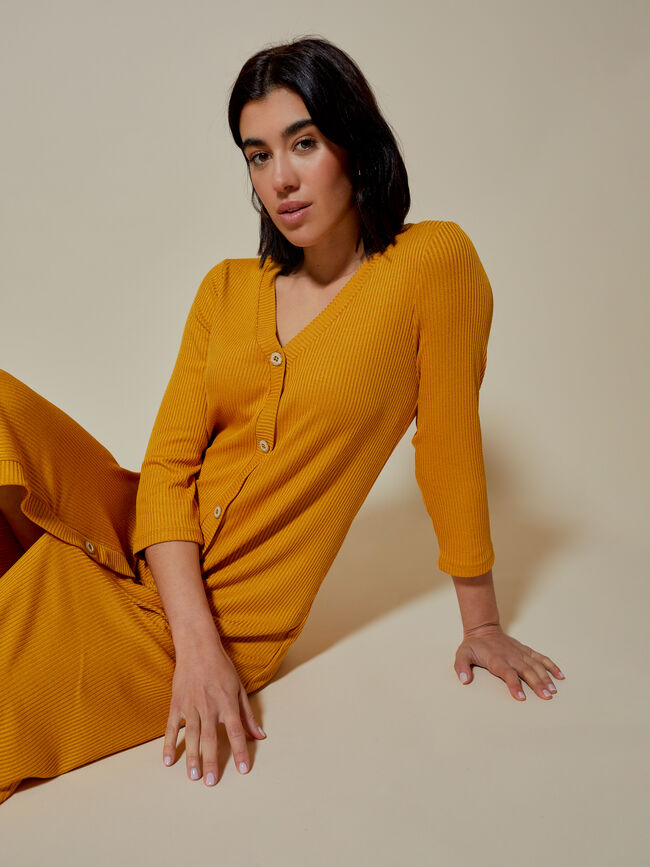 vestido canalé botones Mostaza