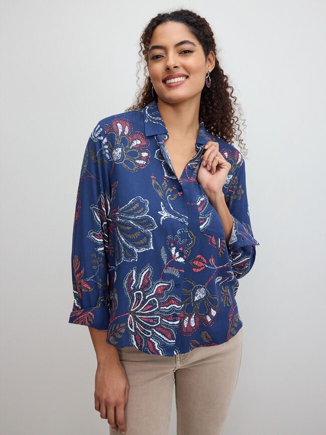 CAMISA VISCOSA ESTAMPADA Azul Marino