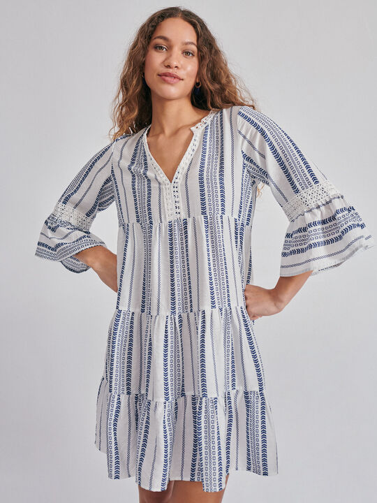 VESTIDO ESTAMPADO PANELES Azul Marino image number null