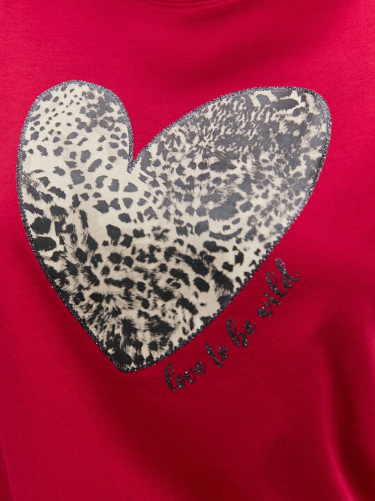 CAMISETA CORAZÓN LEOPARDO Rojo image number null