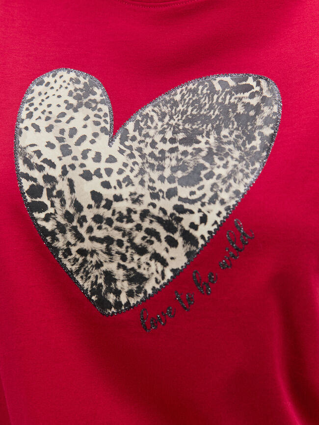 CAMISETA CORAZÓN LEOPARDO Rojo