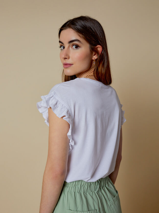 camiseta detalle mangas 100% algodón Blanco Optico