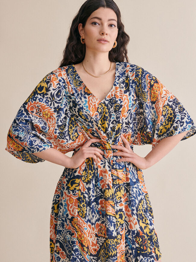 Vestido estampado escote pico Estampado 1