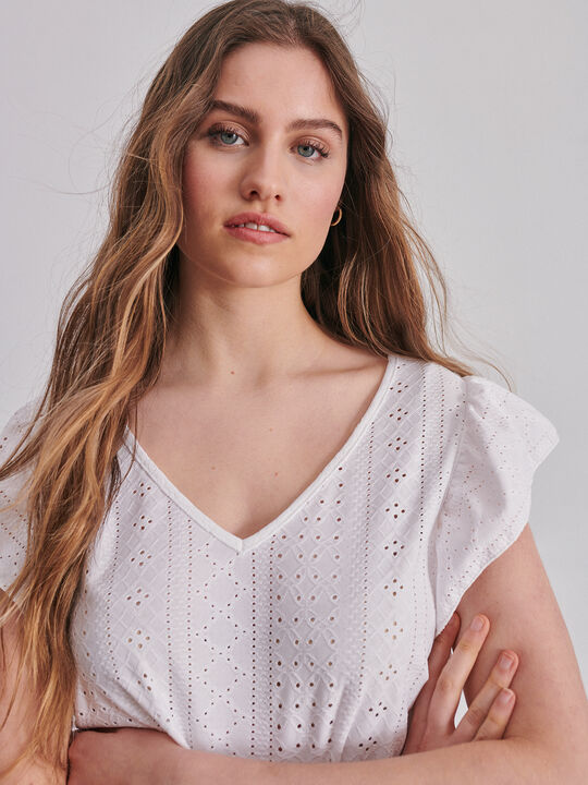 CAMISETA CUELLO PICO Blanco Optico image number null