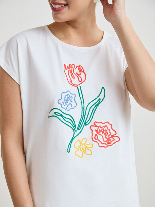 CAMISETA FLOR BORDADA Crudo image number null