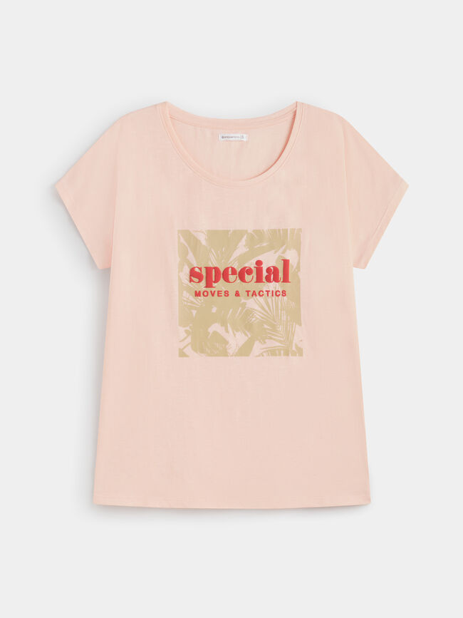 Camiseta manga corta con estampado jungl Rosa