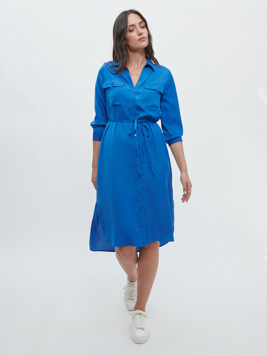 Vestido camisero satinado Azul Real image number null