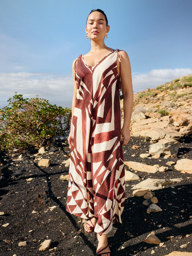 VESTIDO LARGO VUELO Crudo