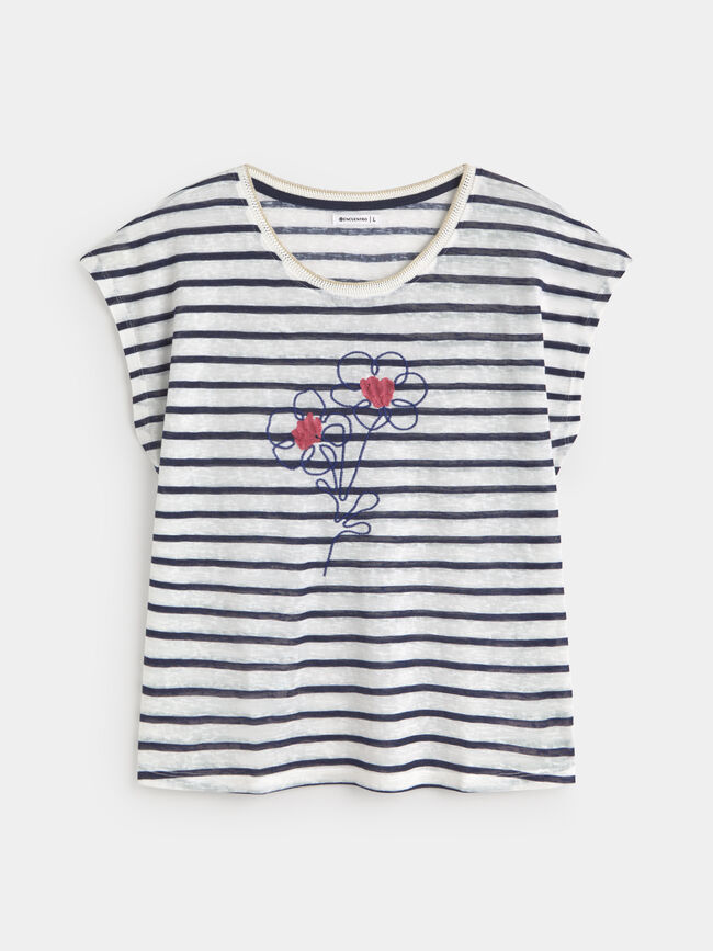 CAMISETA FLORES BORDADAS Rayas 1