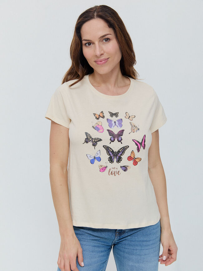 CAMISETA POSICIONAL MARIPOSAS Beige