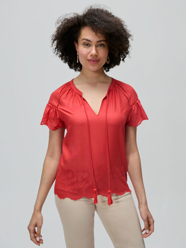CAMISETA BORDADO SUIZO Teja