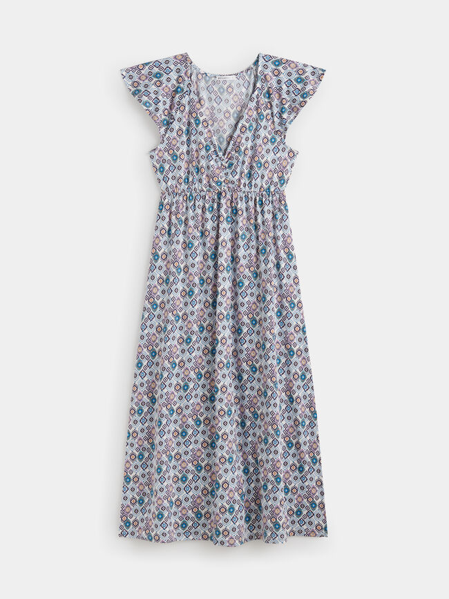 Vestido estampado cuello pico Crudo