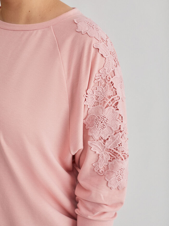 Sudadera con fornitura en hombro Rosa Claro