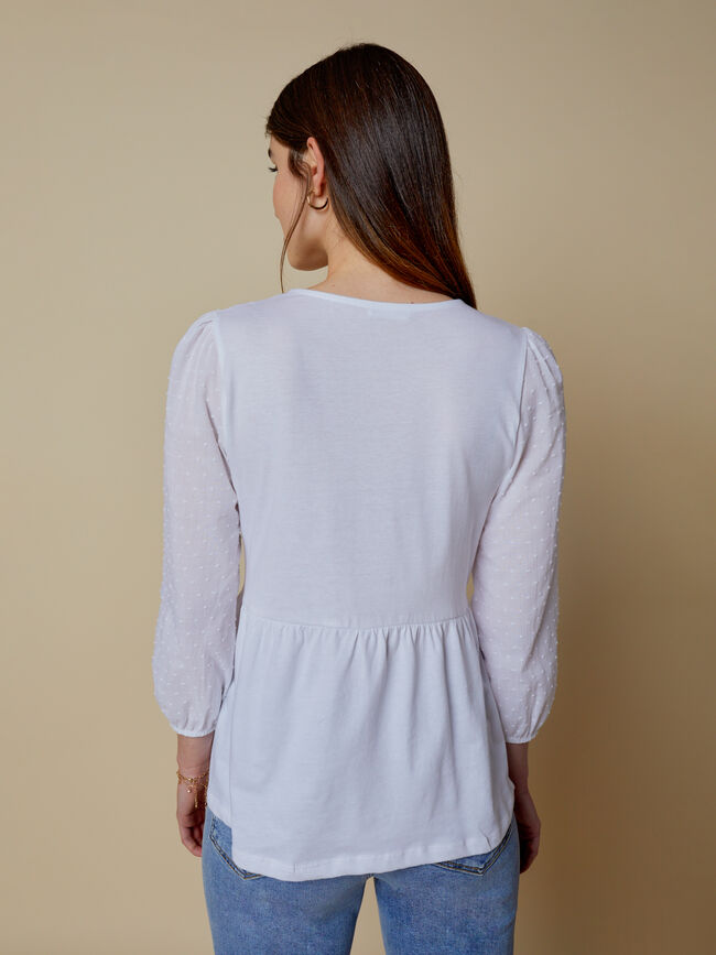CAMISETA CON DETALLE MANGA PLUMETI Blanco Optico
