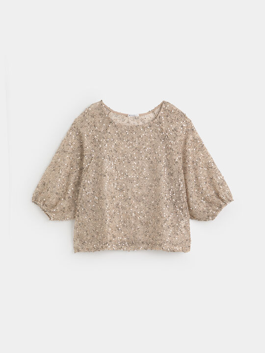 CAMISETA CALADA SEQUINS Beige image number null